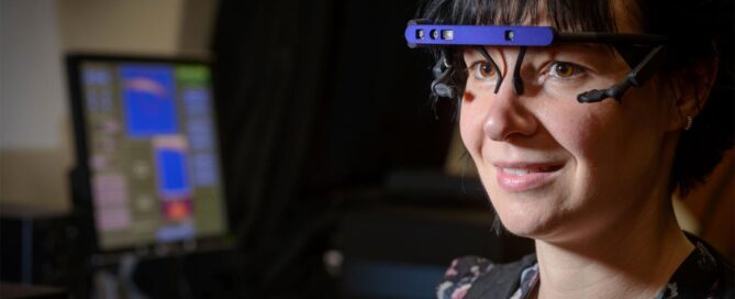 Female researcher using an AR headset