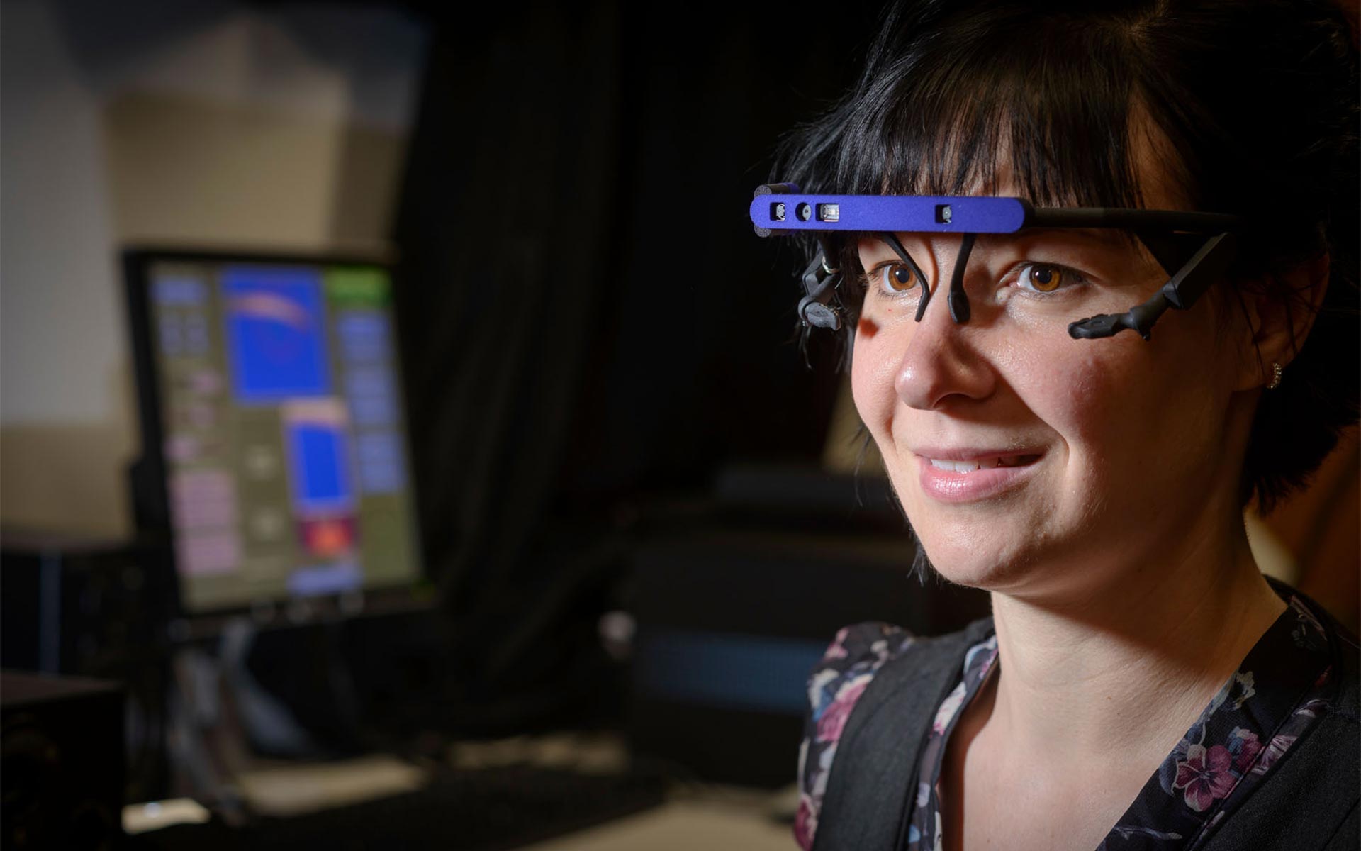 Female researcher using an AR headset