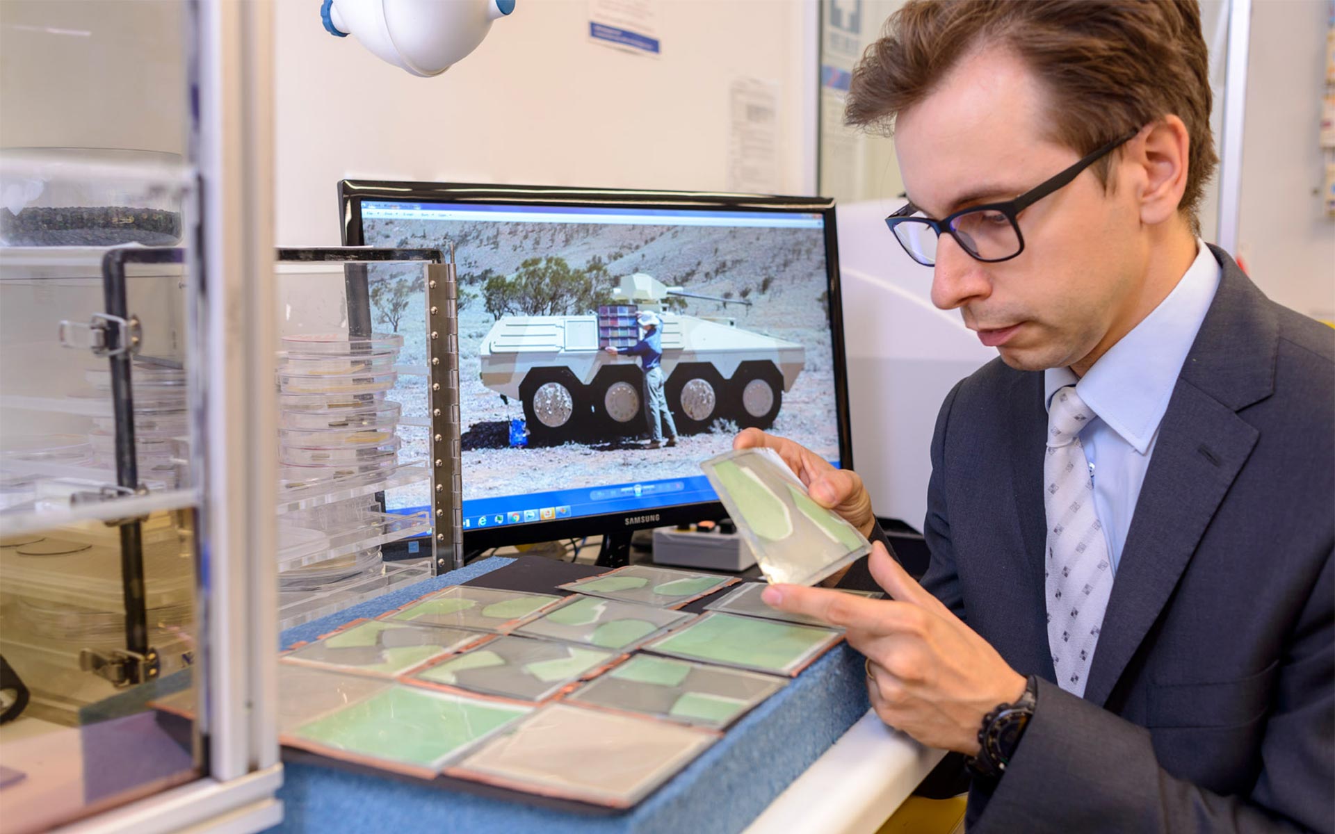 Testing swatches on a military vehicle Testing swatches on a military vehicle
