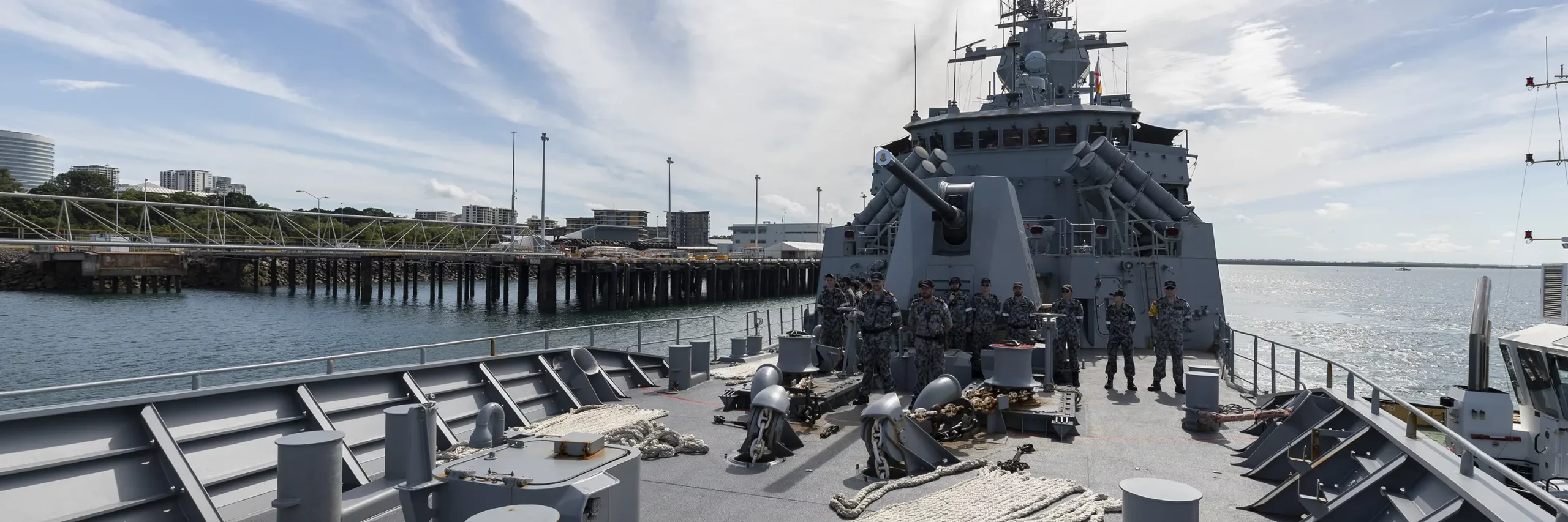 HMAS Parramatta departs Fort Hill Wharf in Darwin, Northern Territory, to begin a deployment throughout Southeast Asia.