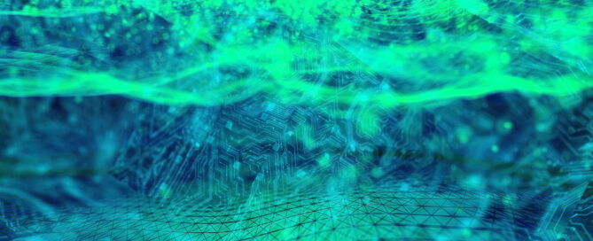 Digital Abstract Technological Environment Background of blues and greens