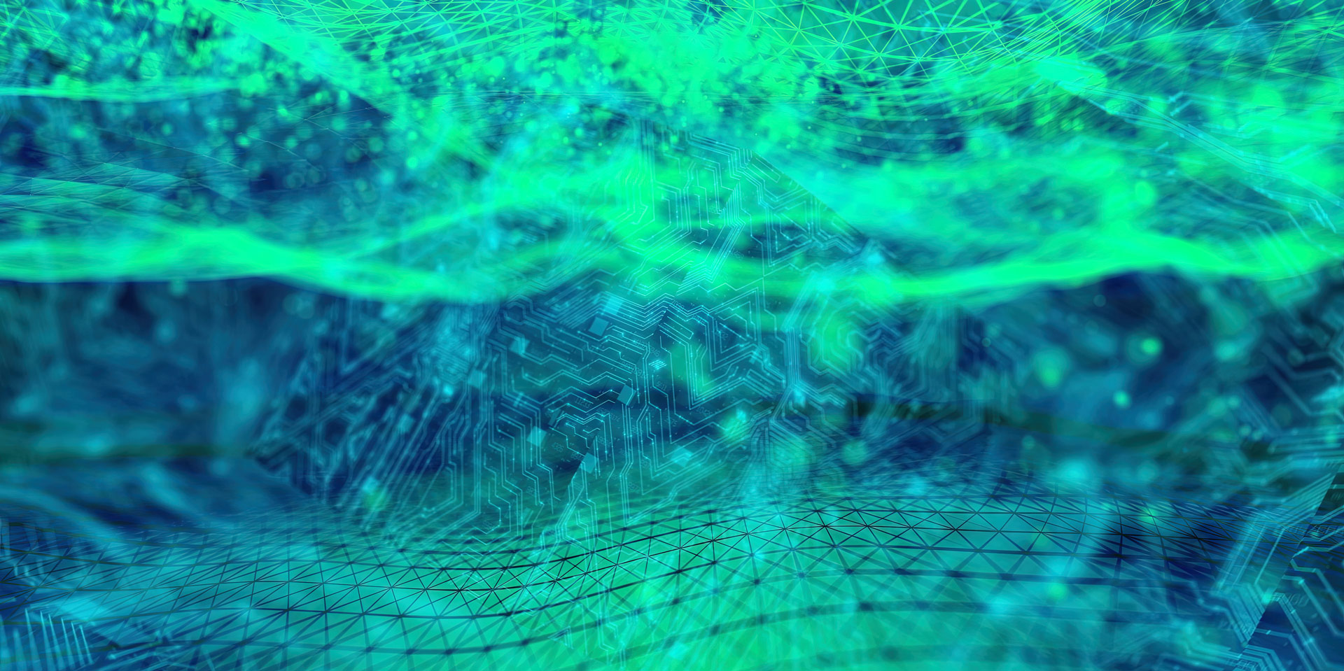 Digital Abstract Technological Environment Background of blues and greens