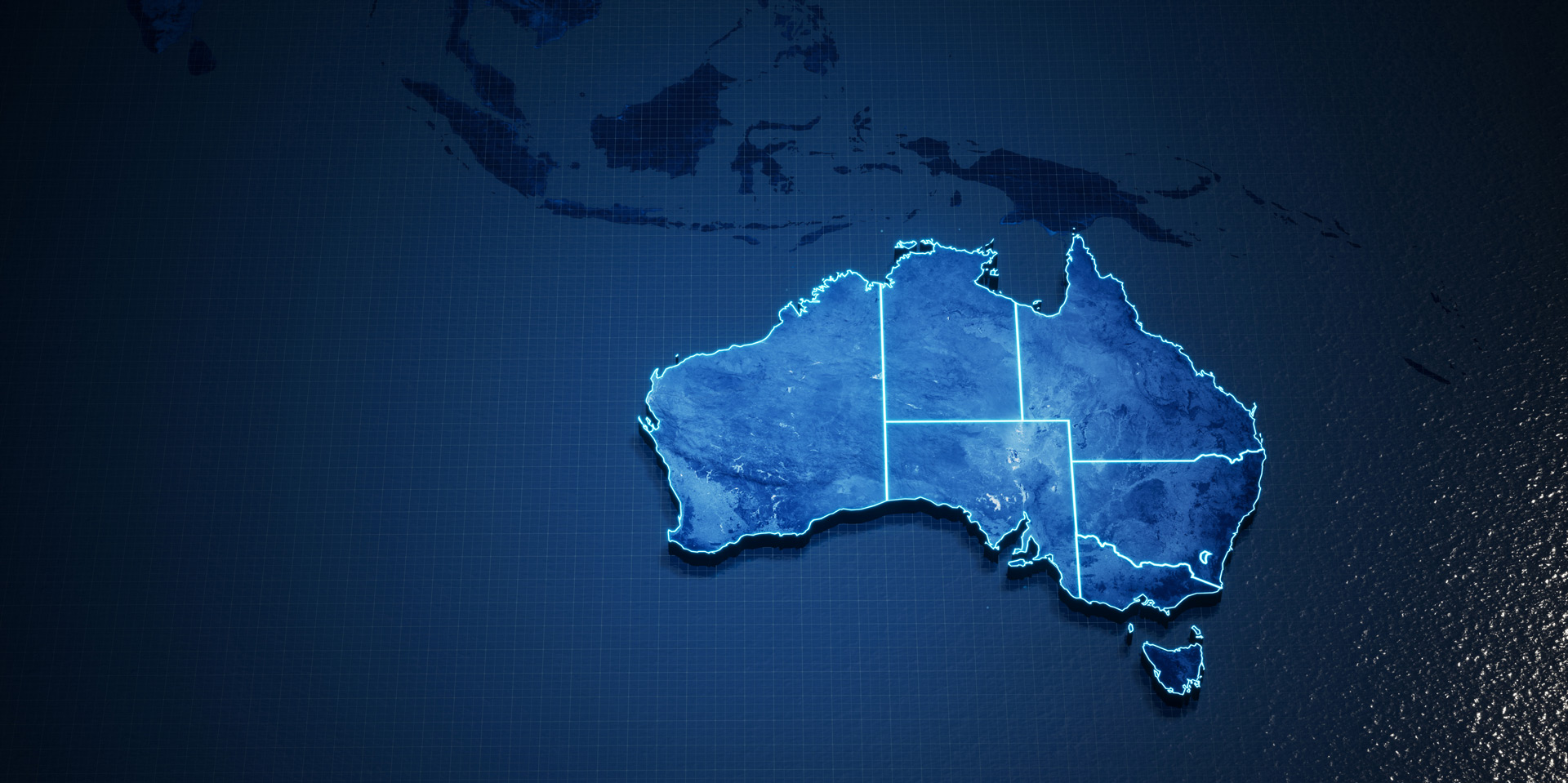 Abstract geometric futuristic concept 3d Map of Australia with borders as blue neon style. 3d rendering